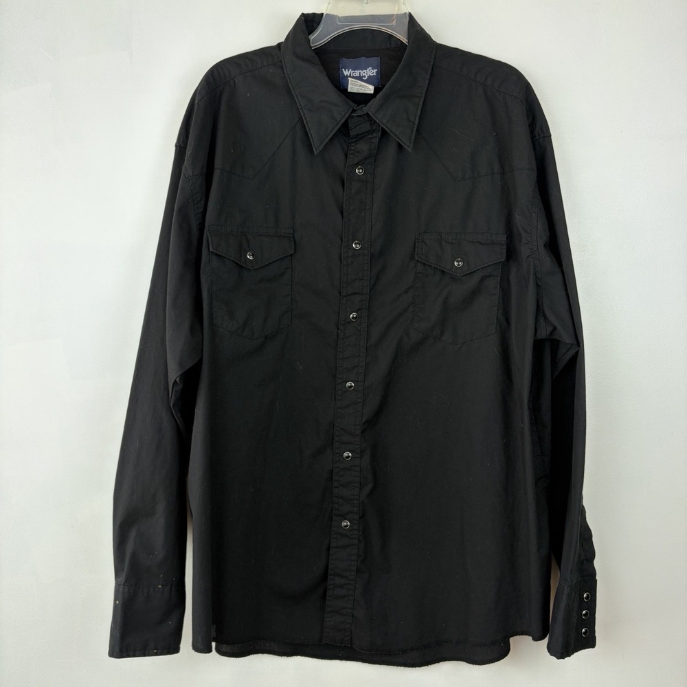 Wrangler Pearl Snap Shirt Mens XXL Black Long Sleeve Cowboy Cut Western Read